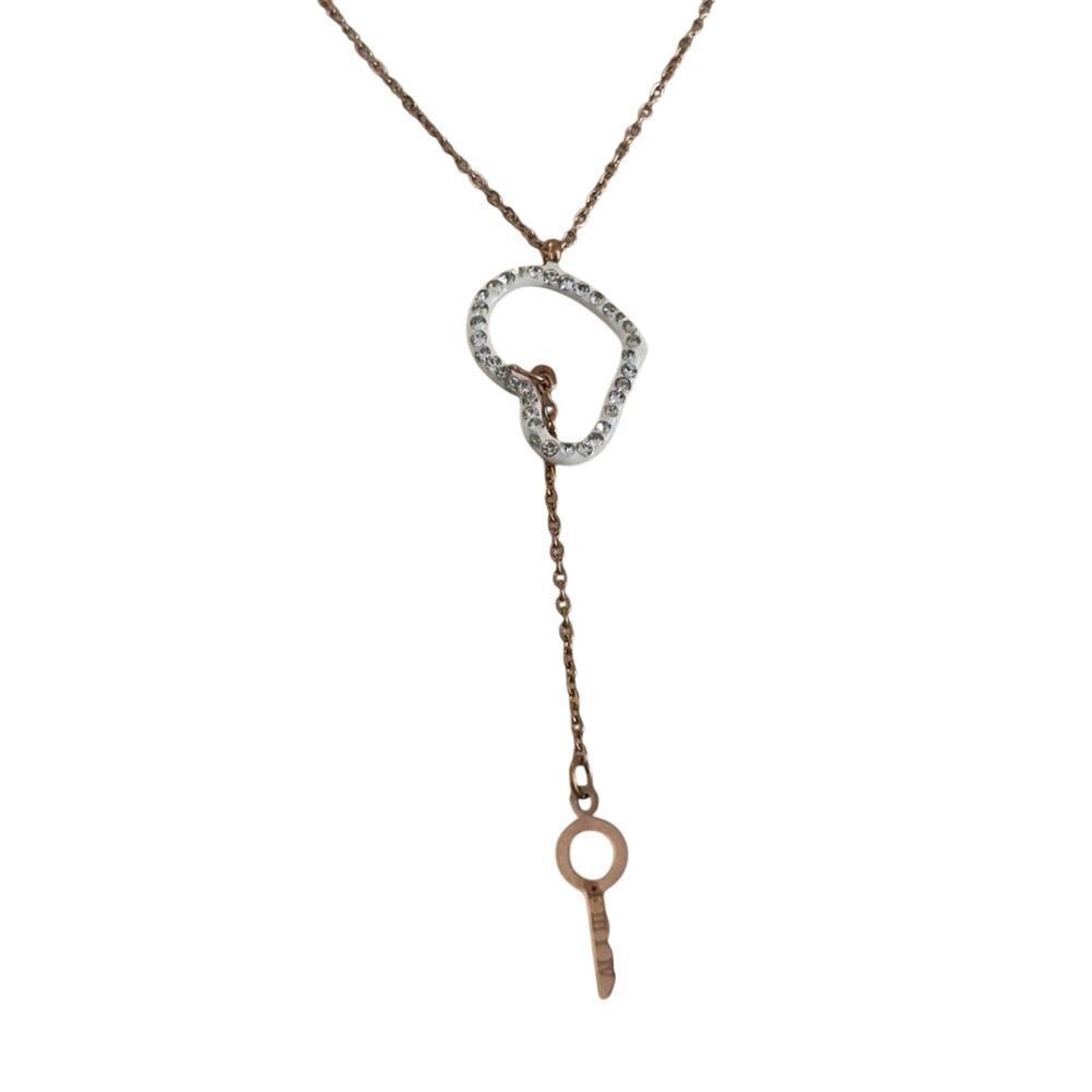 Gold Key Pendant Necklace Crystal Open Circle Minimalist Women Jewelry - Picture 3 of 6